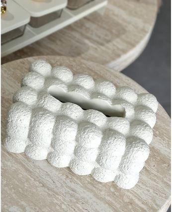 بكيت محارم كونكريت لون ابيض بابلز مستطيل مع غطاء