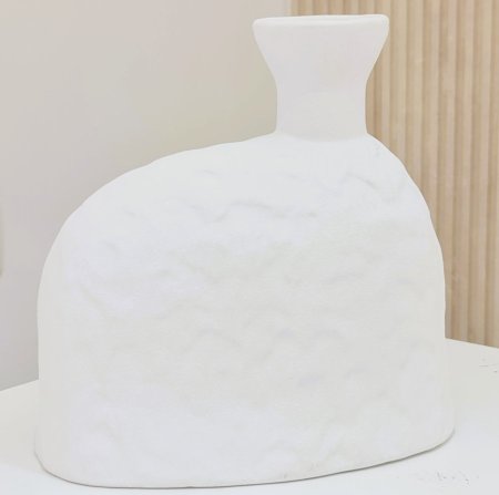 فازه ملمس حجري مع عنق حجم كبير لون ابيض